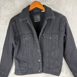Levis Mens Sherpa Lined Denim Trucker Jacket Black Type III 36137-0015 Small